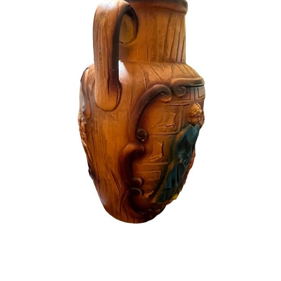Vintage Norleans 3D Pottery Vase Double Handle Urn Horse Drawn Carriage 8" READ - Picture 3 of 7